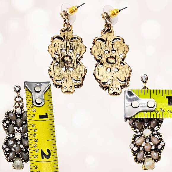 Vintage Inspired Silver-Tone Opaline & Crystal Cluster Dangle Earrings - Picture 4 of 4